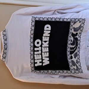 Upcycled White Jean Jacket 'Hello Weekend'